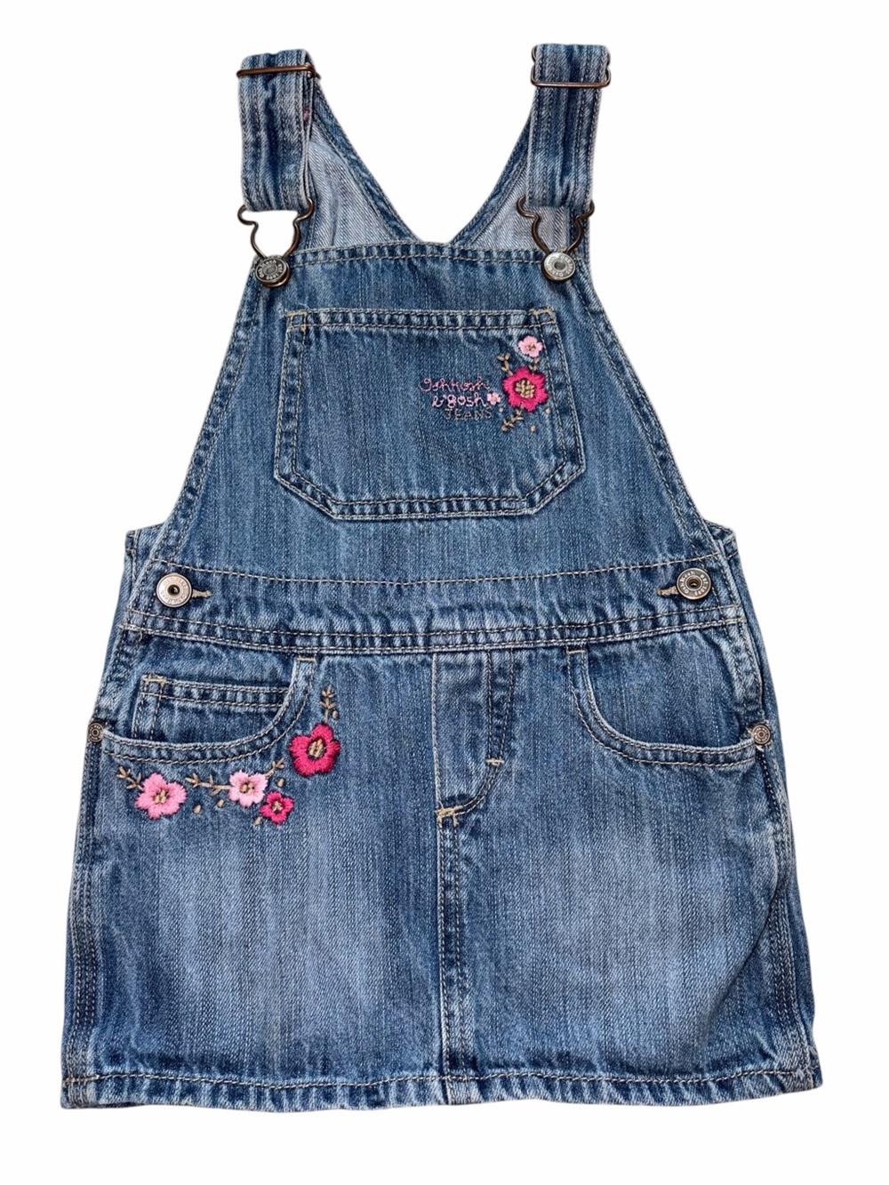 Vintage Y2K OshKosh B’gosh Vestbak Floral Denim Overall Dress 4T Embroidered